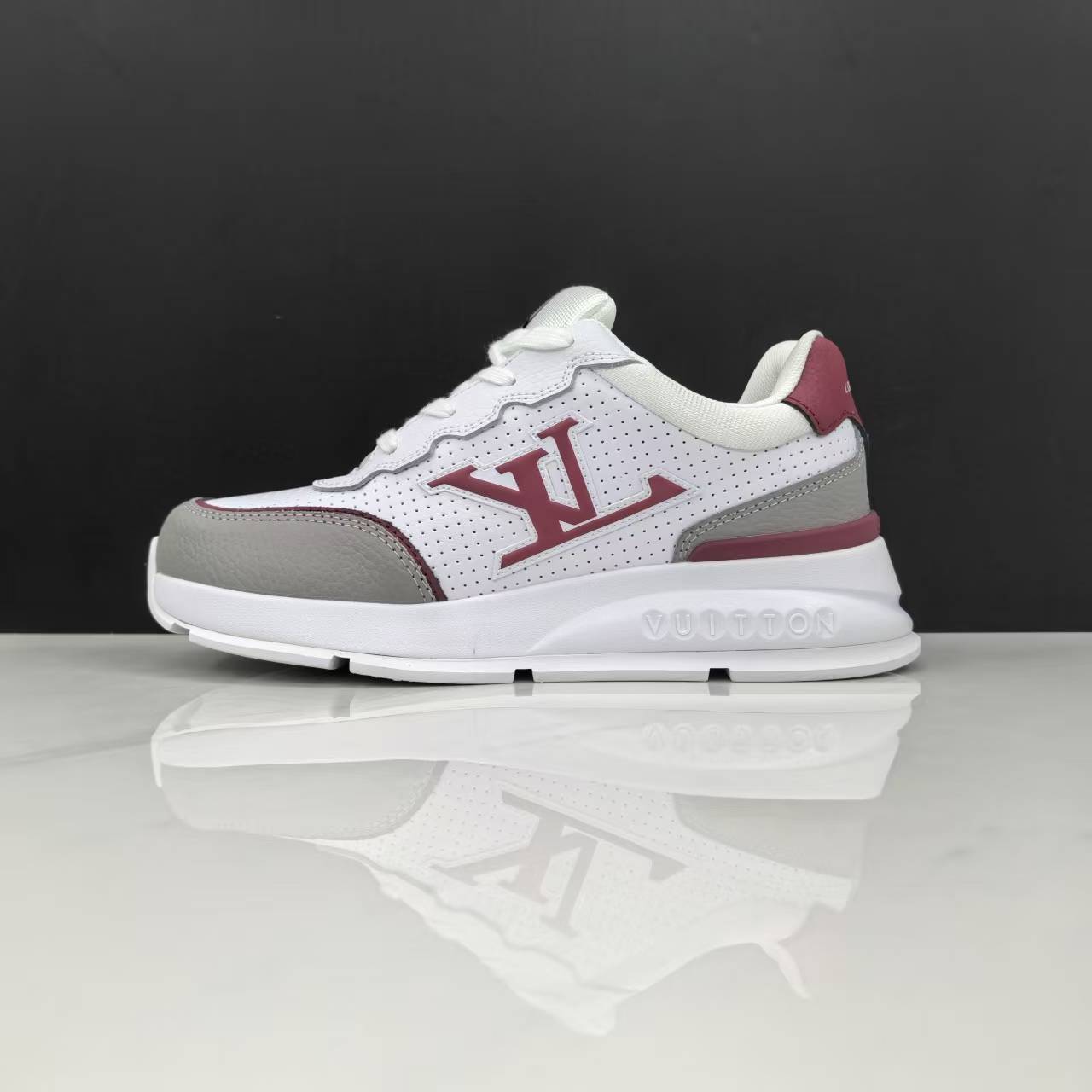Luxury Lou Paris Classic Trainers White Grey Burgundy Shoes Sneakers