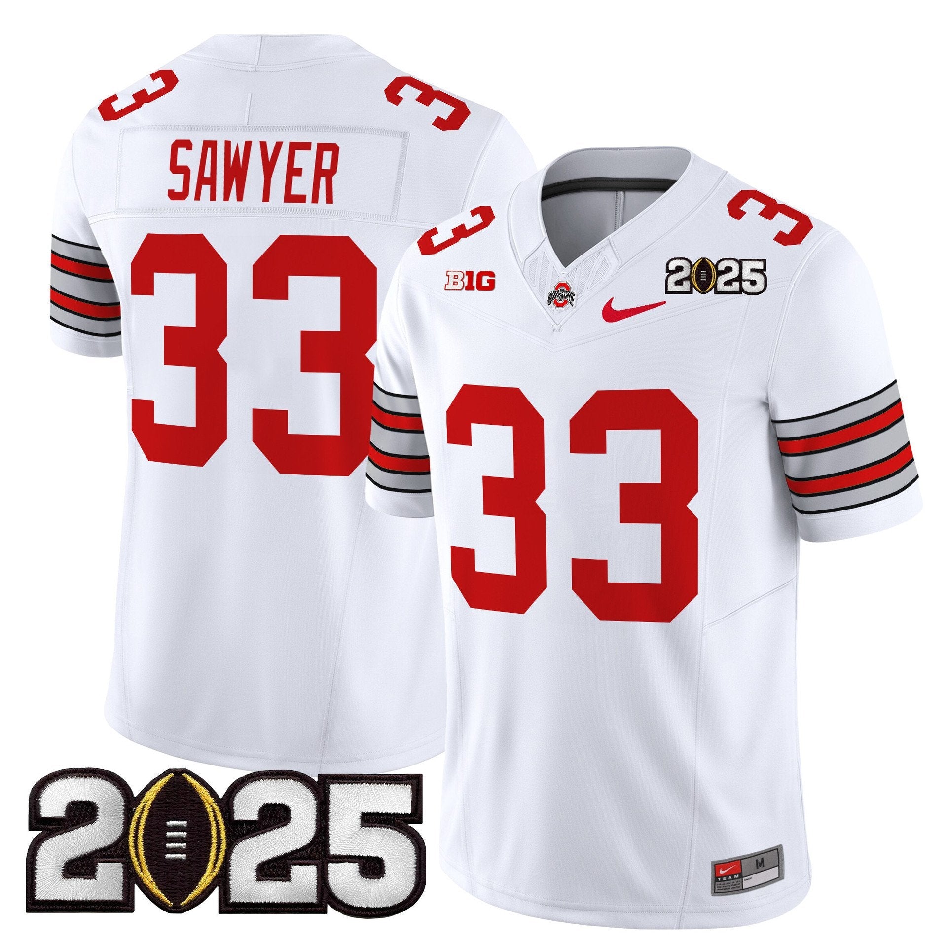 Jack Sawyer Jersey #33 Ohio State Heritage Stripe 2025 CFP Final Stitched White