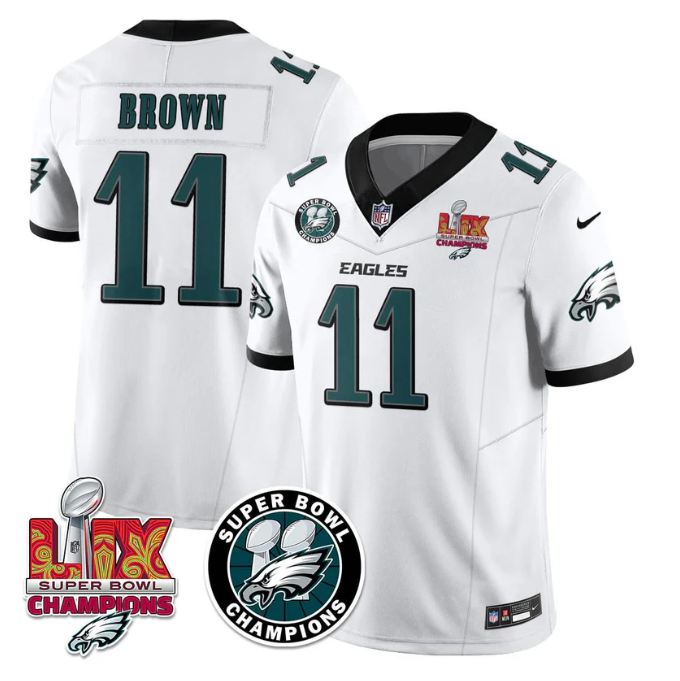 A. J. Brown Jersey #11 Super Bowl LIX Champions All Stitched White