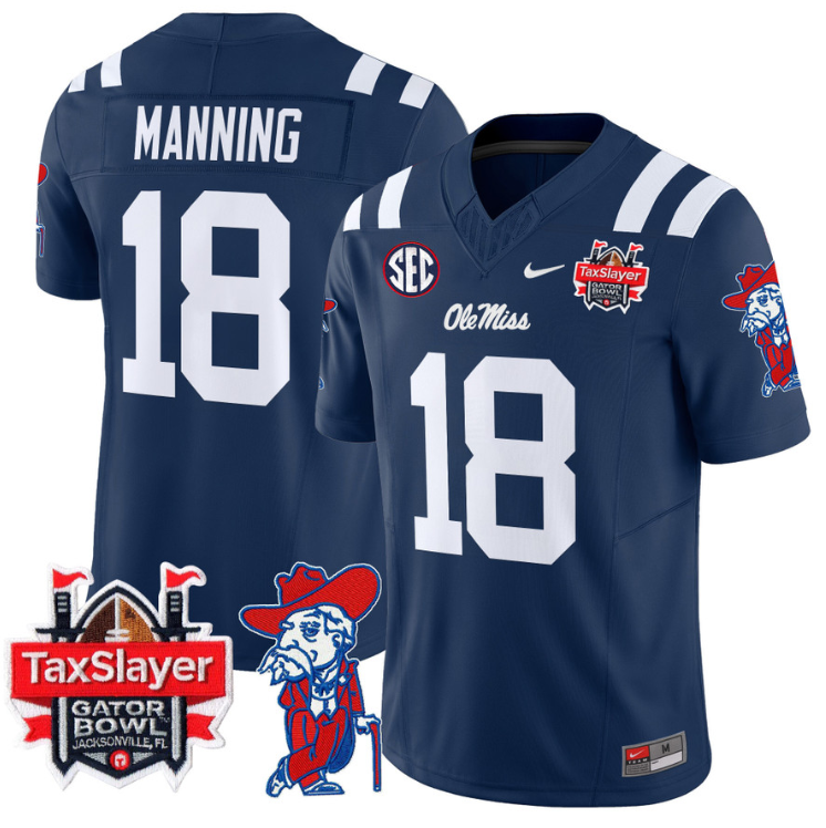 Archie Manning Jersey #18 Ole Miss Rebels 2025 Gator Bowl Patch Navy