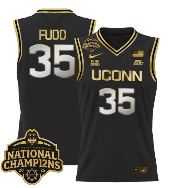 Azzi Fudd Jersey #35 UConn Huskies 2025 National Champions Patch Black Gold