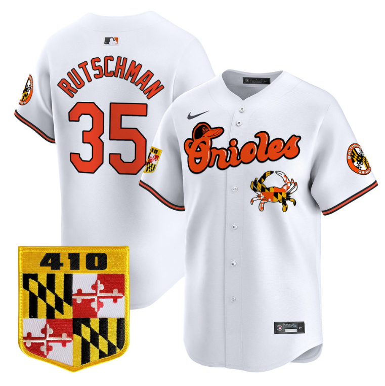 Adley Rutschman Jersey #35 Baltimore Orioles 410 & Chesapeake Crab Patch Limited Stitched White