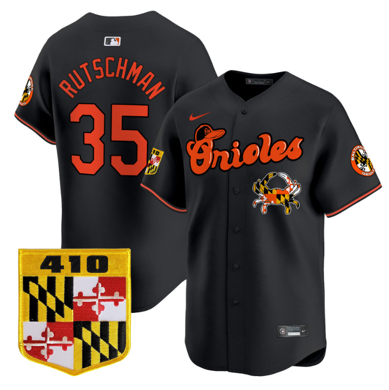 Adley Rutschman Jersey #35 Baltimore Orioles 410 & Chesapeake Crab Patch Limited Stitched Black