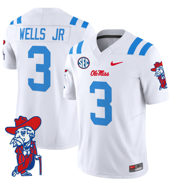 Antwane Wells Jr Jersey #3 Ole Miss Rebels Vapor Limited College Football Stitched 2024 White