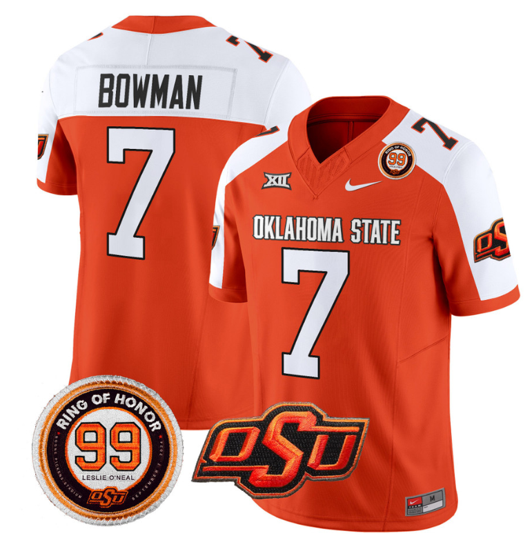 Alan Bowman Jersey #7 Oklahoma State Cowboys Leslie O'neal Patch Vapor Limited College Football Stitched Orange Alternate
