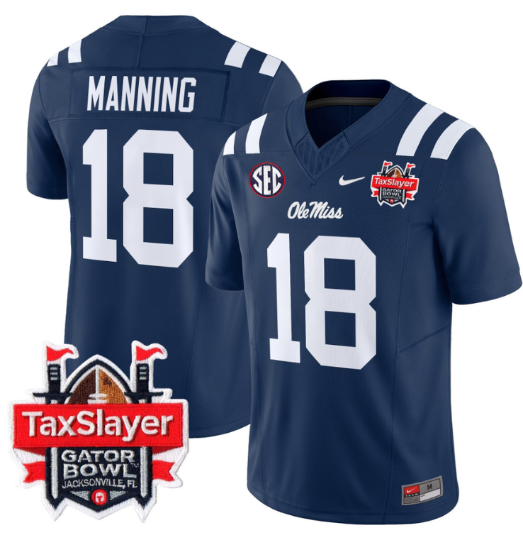 Archie Manning Jersey #18 Ole Miss Rebels 2024 Gator Bowl V2 Navy