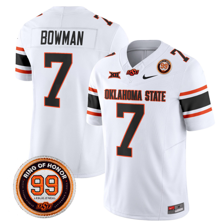 Alan Bowman Jersey #7 Oklahoma State Cowboys Leslie O'neal Patch Vapor Limited College Football Stitched White