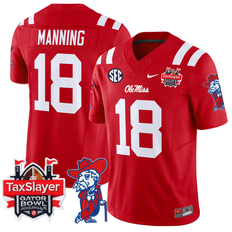 Archie Manning Jersey #18 Ole Miss Rebels 2025 Gator Bowl Patch Red