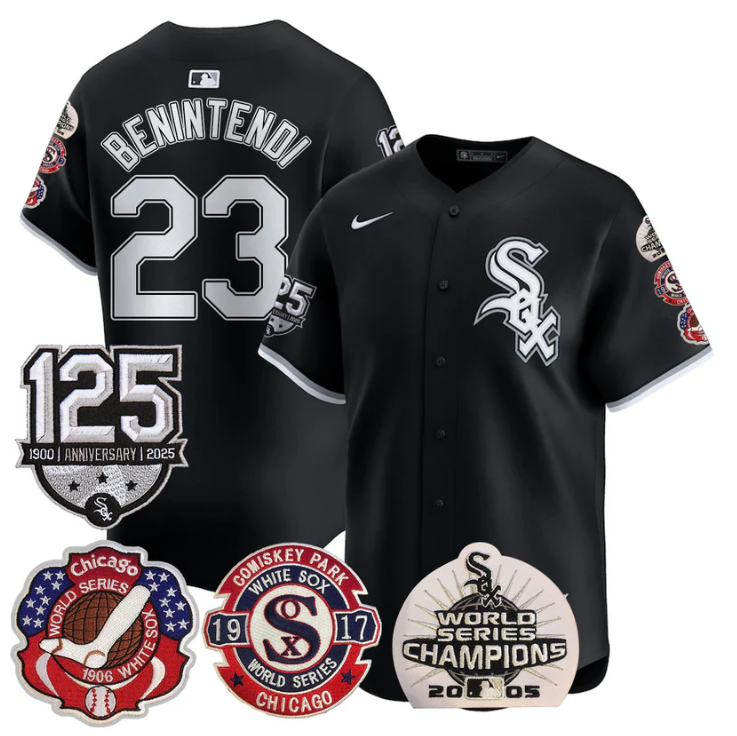 Andrew Benintendi Jersey #23 Chicago White Sox 125th Anniversary World Series Champions Black