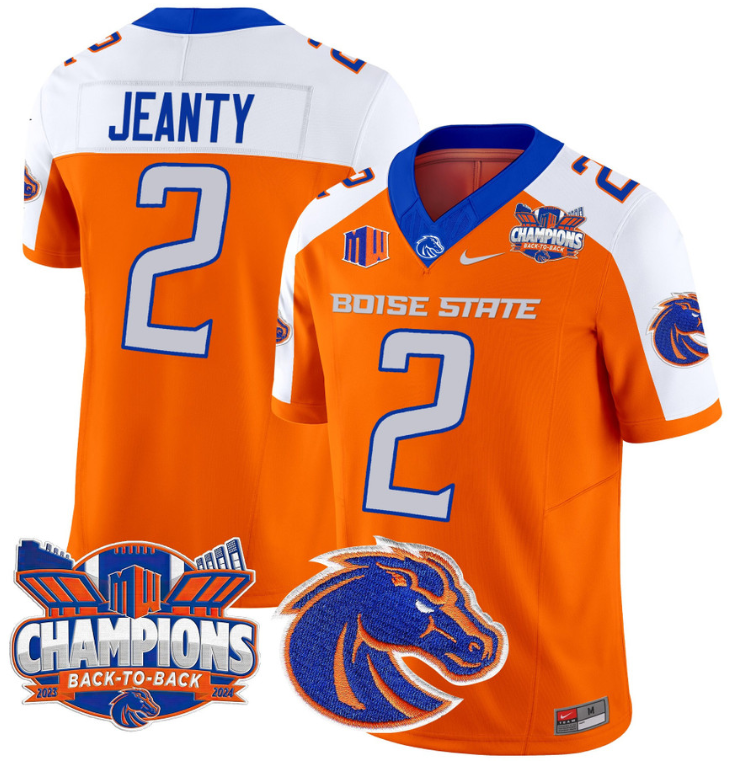 Ashton Jeanty Jersey #2 Boise State Broncos Back To Back Champions Orange Alternate
