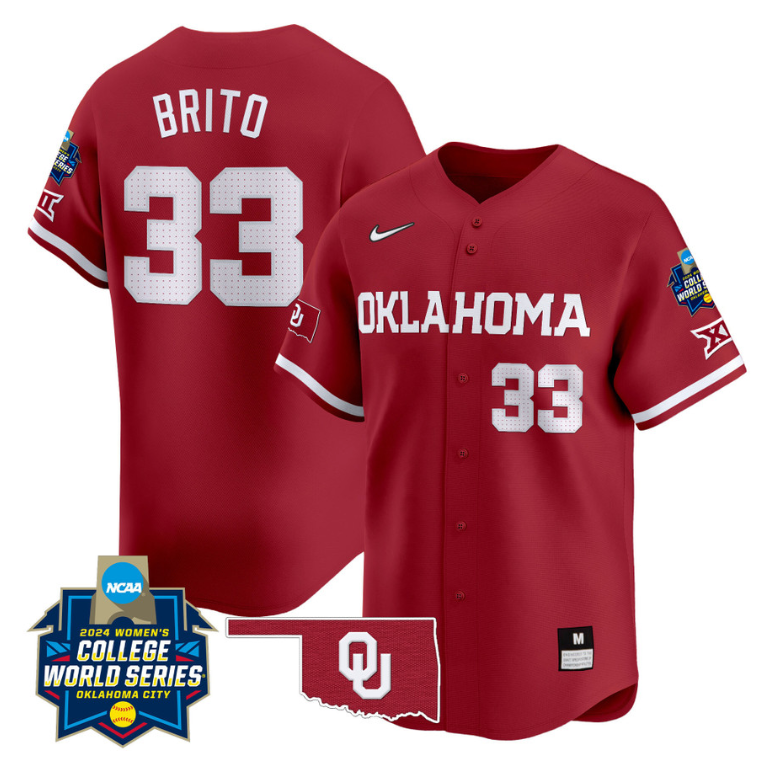 Alyssa Brito Jersey #33 Oklahoma Sooners 2024 College World Series Patch Vapor Premier Limited NCAA Baseball Stitched Crimson