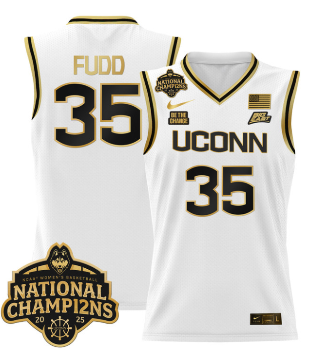 Azzi Fudd Jersey #35 UConn Huskies 2025 National Champions Patch White Gold