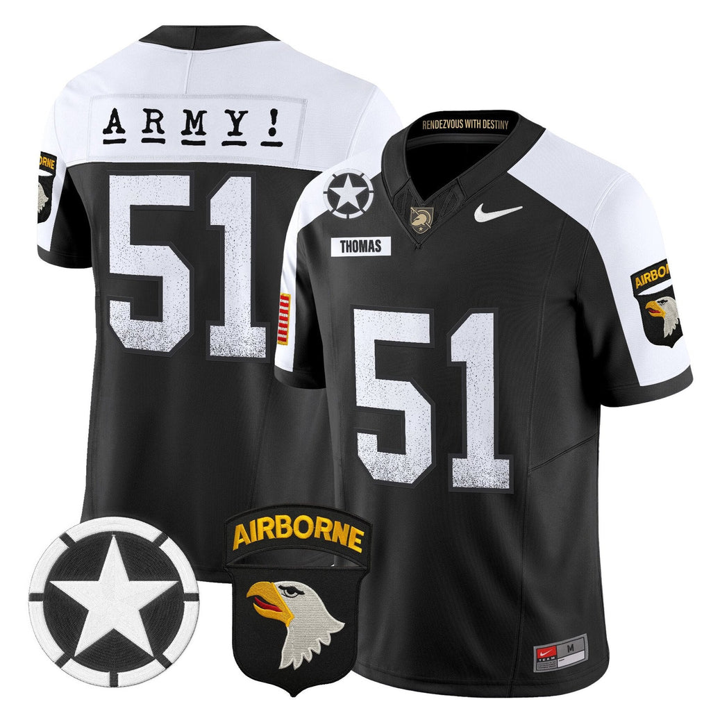 Andon Thomas Jersey #51 Army Black Knights 2025 Screaming Eagles Stitched Black Alter