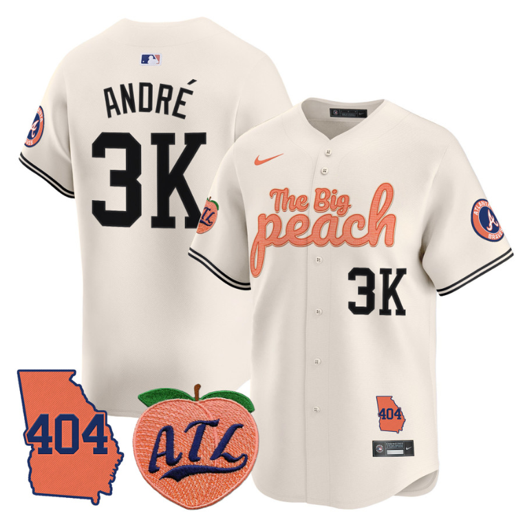 André Jersey #3K Atlanta Braves 404 & The Big Peach Premier Limited Stitched Cream