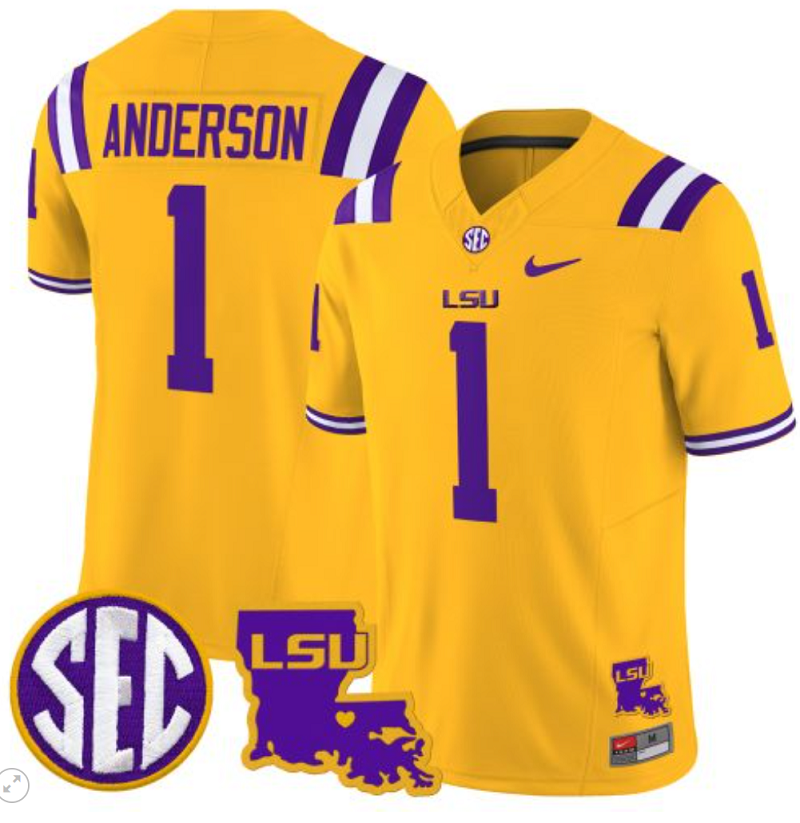 Aaron Anderson Jersey #1 LSU Tigers 2024 Louisiana Patch Vapor Limited College Football Stitched Gold
