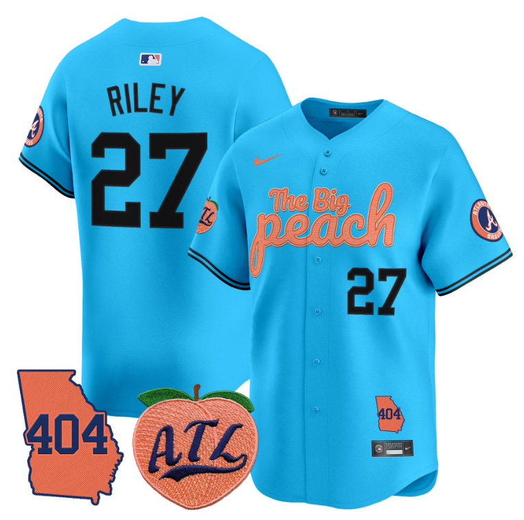Austin Riley Jersey #27 Atlanta Braves 404 & The Big Peach Premier Limited Stitched Light Blue