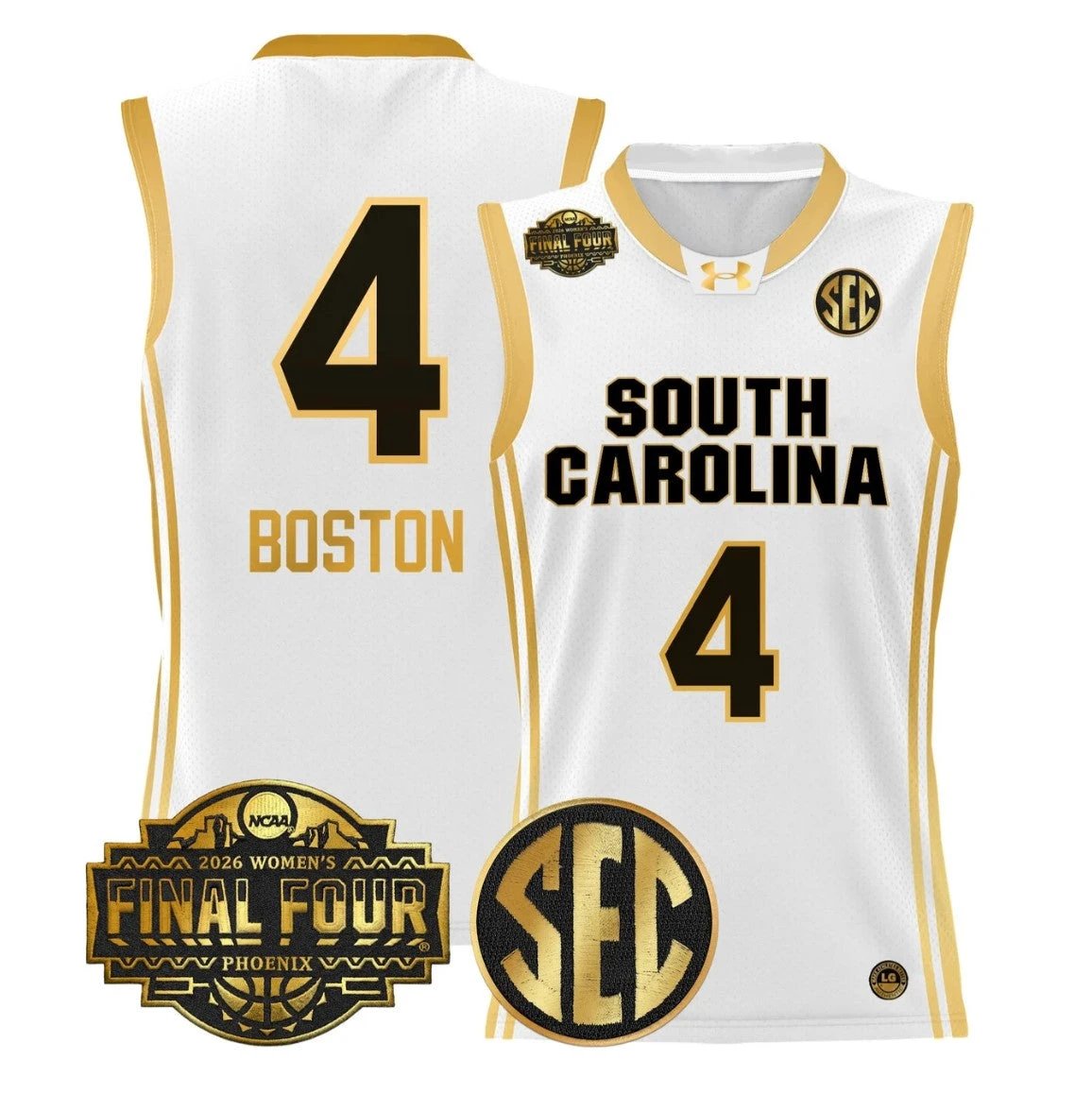 Aliyah Boston Jersey #4 South Carolina 2026 Final Four Stitched White Gold