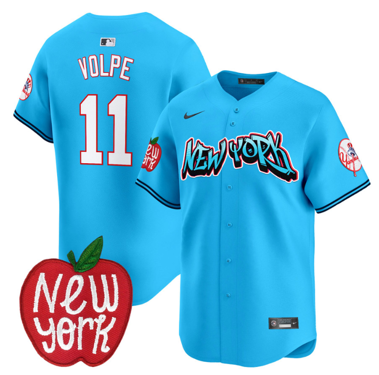 Anthony Volpe Jersey #11 New York Yankees Apple Patch Vapor Premier Limited Stitched Light Blue