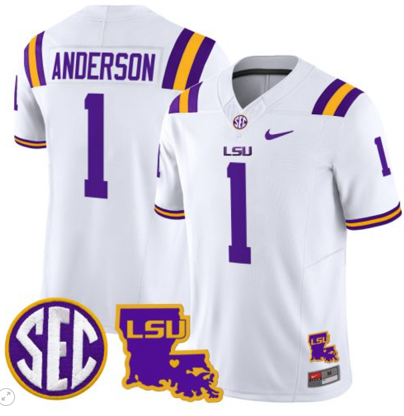 Aaron Anderson Jersey #1 LSU Tigers 2024 Louisiana Patch Vapor Limited College Football Stitched White