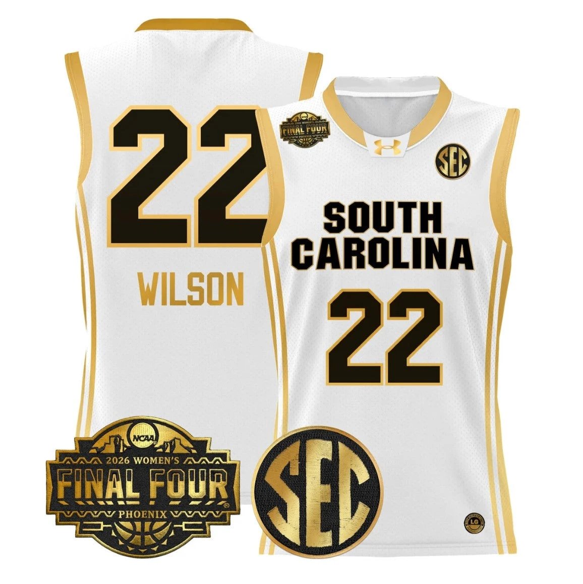 A'ja Wilson Jersey #22 South Carolina 2026 Final Four Stitched White Gold