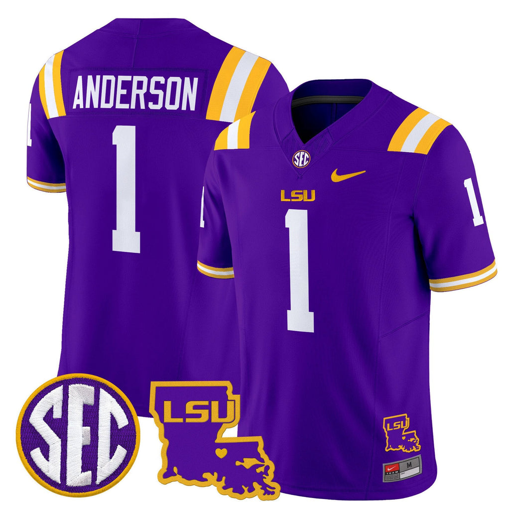 Aaron Anderson Jersey #1 LSU Tigers 2025 Louisiana Patch Stitched Purple