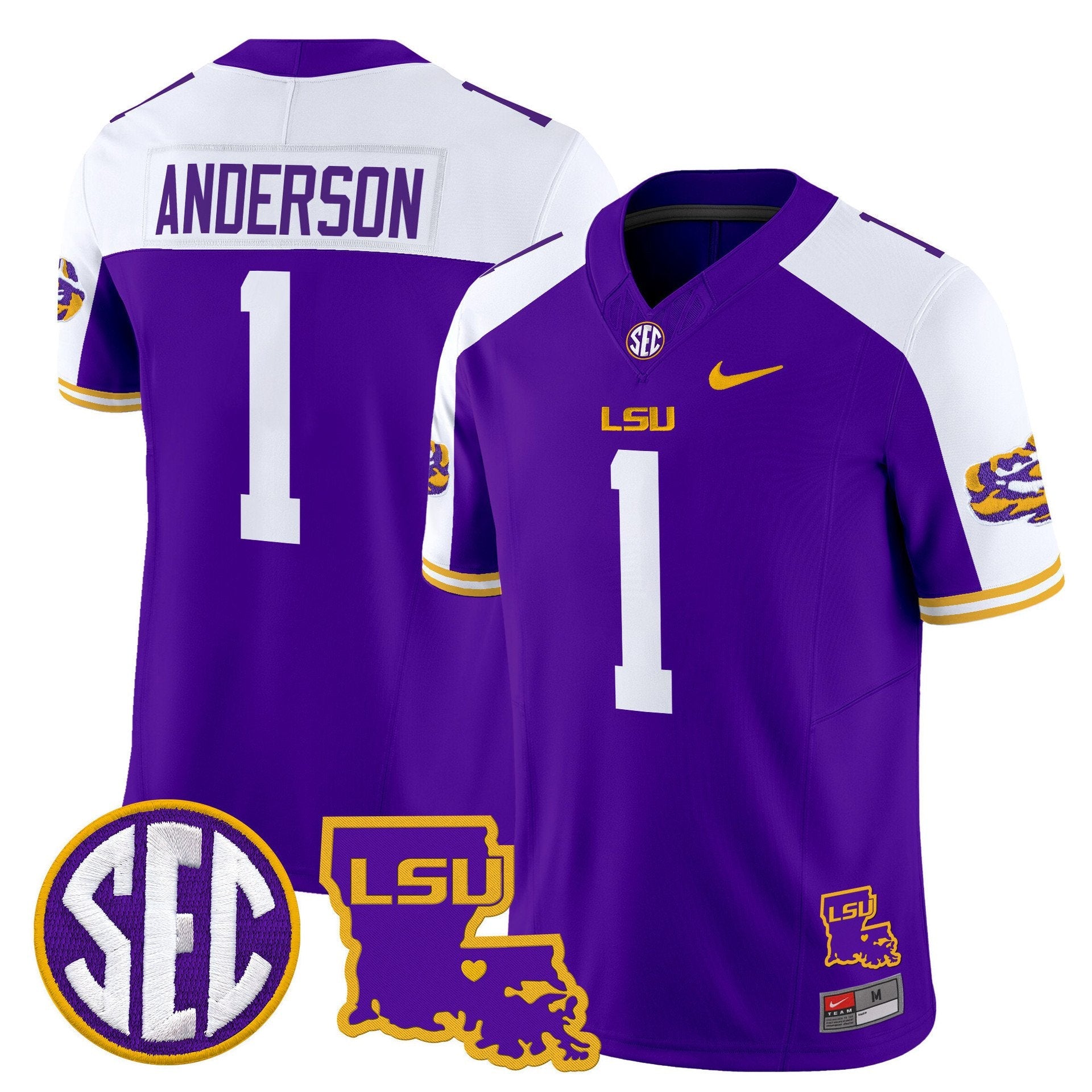 Aaron Anderson Jersey #1 LSU Tigers 2025 Louisiana Patch Stitched Purple Alter
