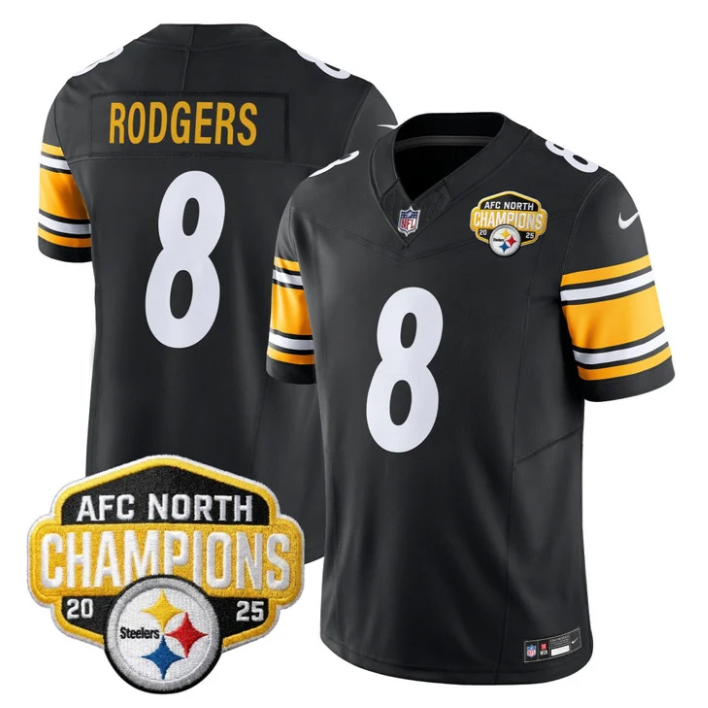 Aaron Rodgers Jersey #8 AFC North Division Champions 2025 Stitched Black