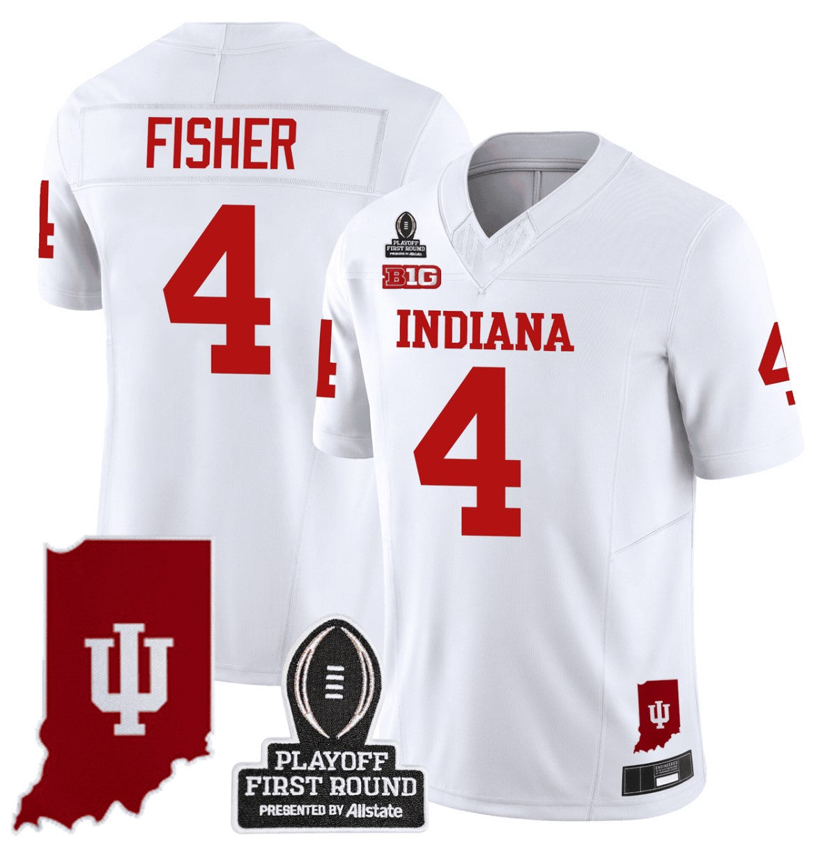 Aiden Fisher Jersey #4 Indiana Hoosiers CFP First Round Patch Football White