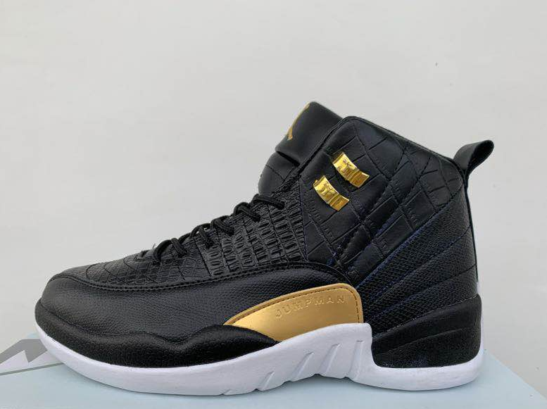 Air Jordan 12 Fish Snake Pattern Black Gold