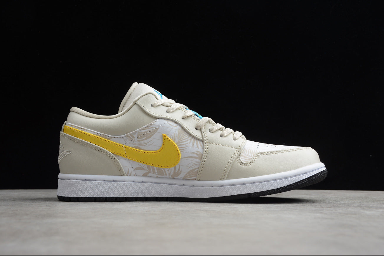 Air Jordan 1 Low Top White and Yellow Palm Leaf