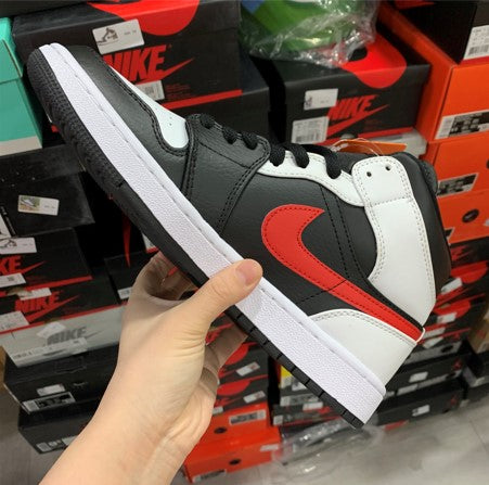 Air Jordan 1 Mid Black And White Red Reverse