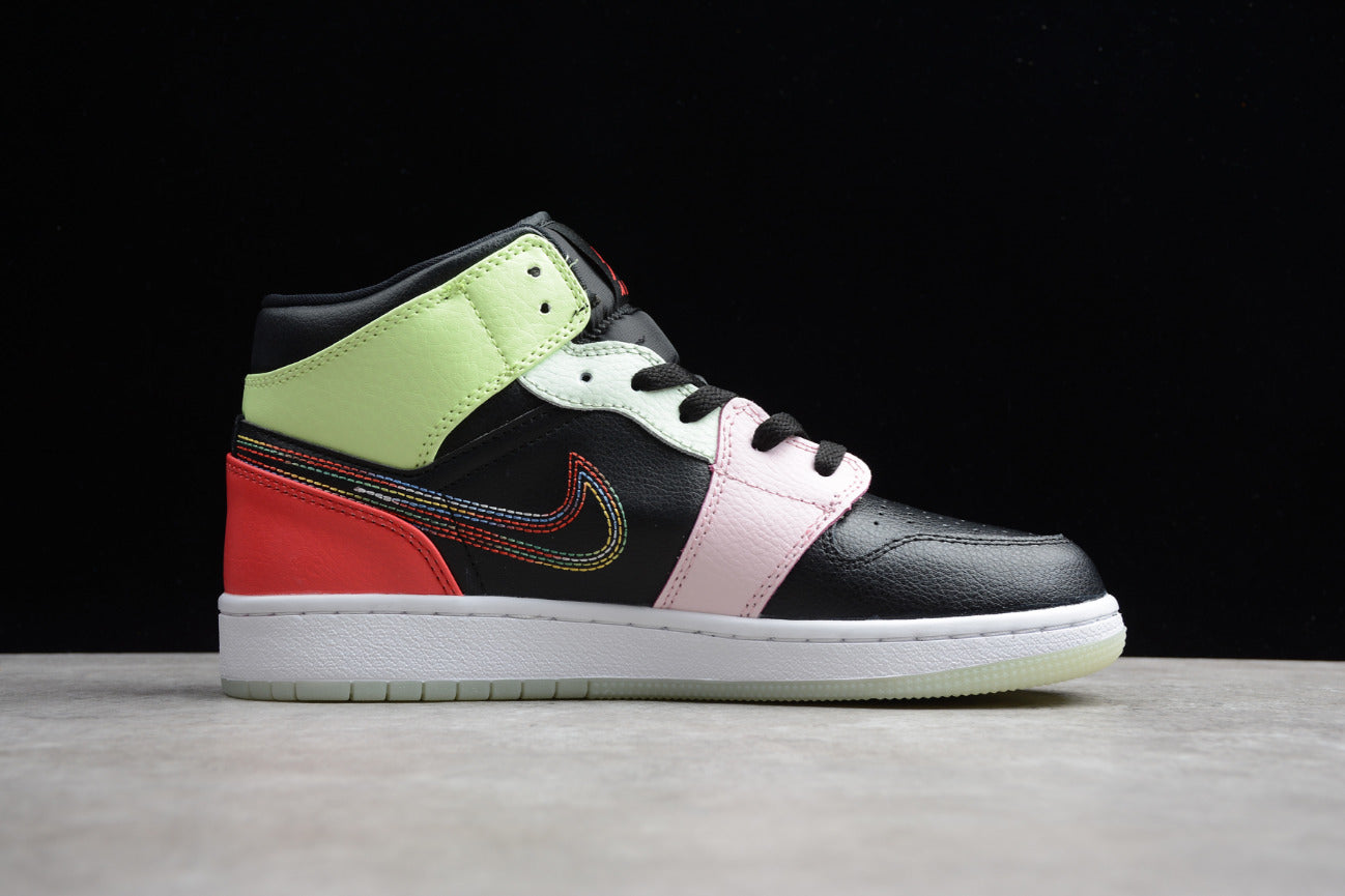 Air Jordan 1 Mid Black Pink Green