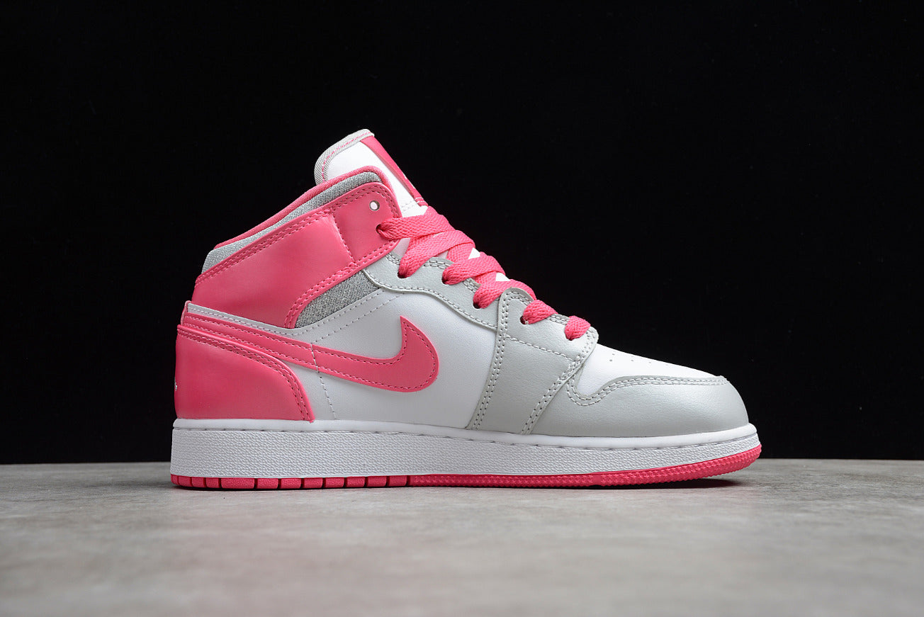 Air Jordan 1 Mid GS White Pink Silver