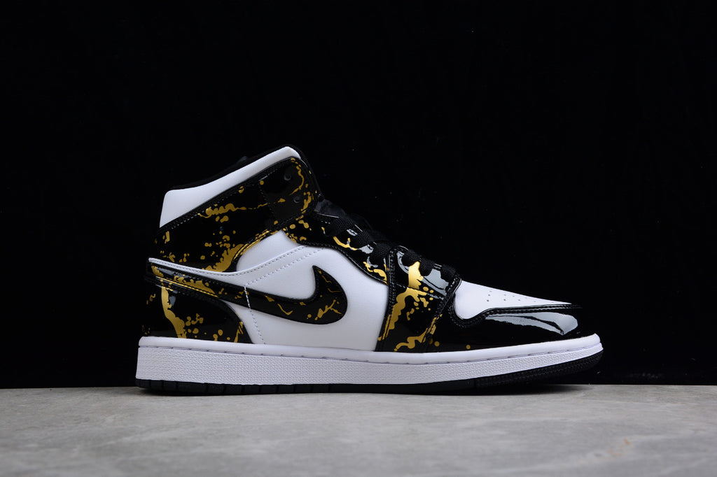 Air Jordan 1 Mid Patent Leather Black Gold