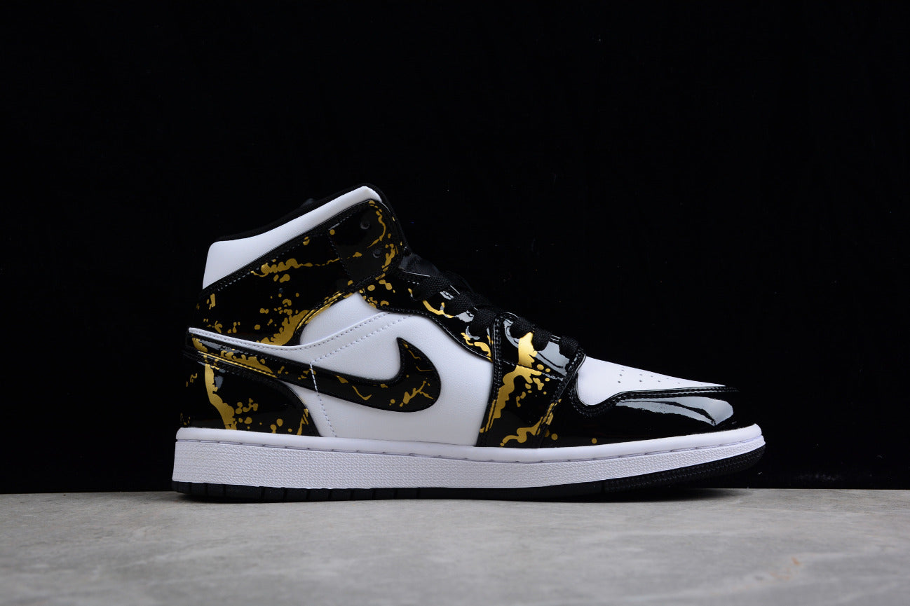 Air Jordan 1 Mid Patent Leather Black Gold