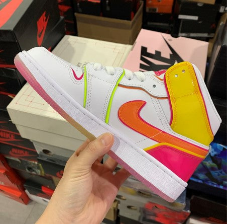 Air Jordan 1 Mid Top White Pink Yellow