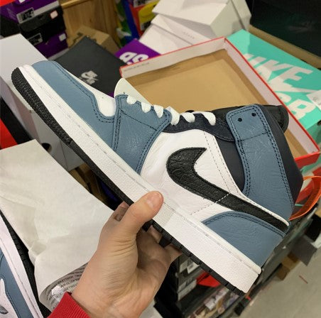 Air Jordan 1 Mid White Black Blue Sneakers