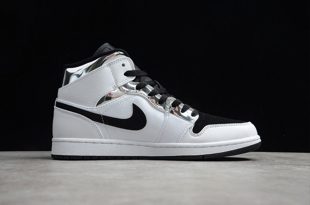 Air Jordan 1 Mid White Black Silver