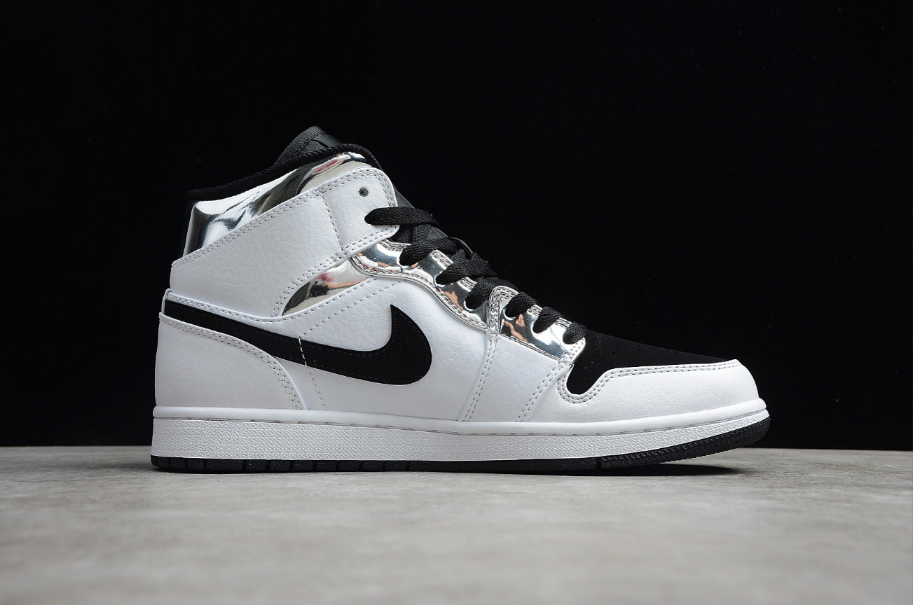 Air Jordan 1 Mid White Black Silver
