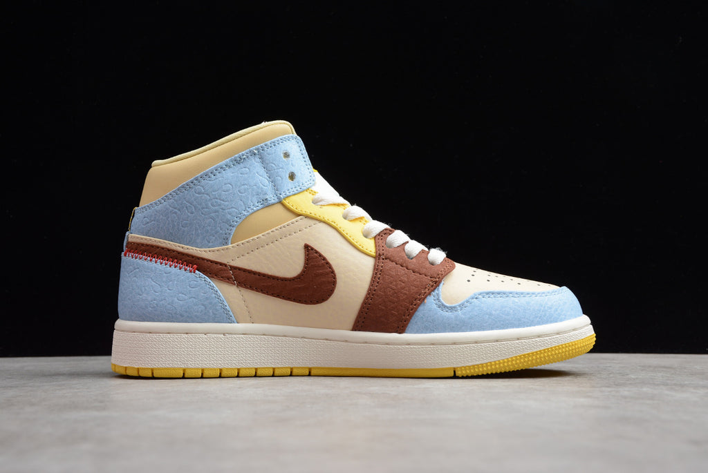 Air Jordan 1 Mid Yellow Blue Brown