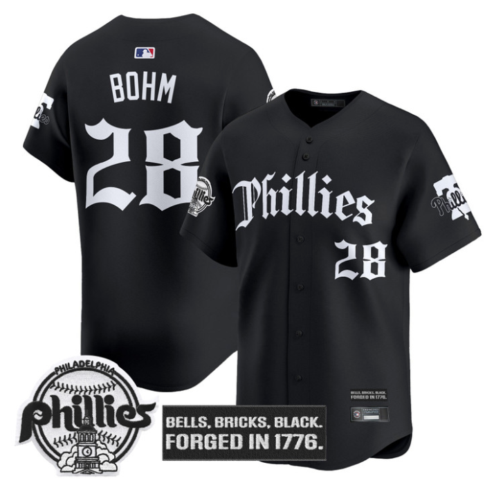 Alec Bohm Jersey #28 Philadelphia Phillies Gothic Liberty Edition Black