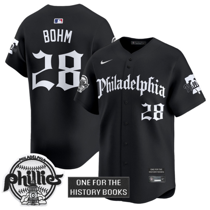 Alec Bohm Jersey #28 Phillies Retro Newspaper Edition Vapor Premier Limited Stitched Black