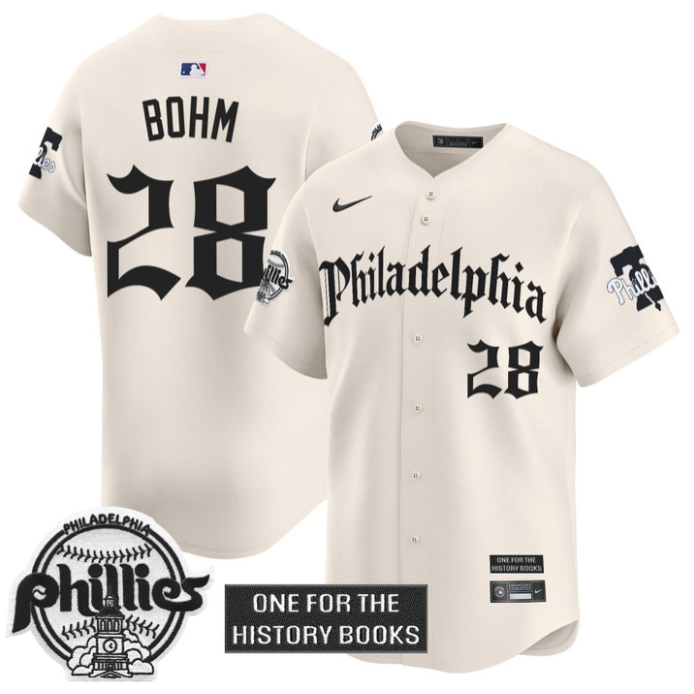 Alec Bohm Jersey #28 Phillies Retro Newspaper Edition Vapor Premier Limited Stitched Cream