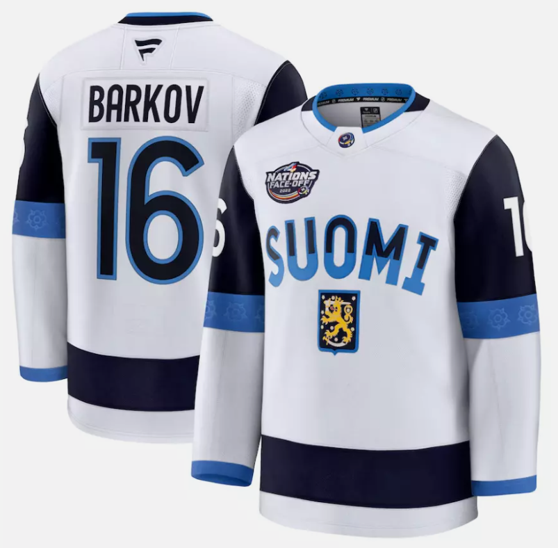 Aleksander Barkov Jersey #16 Finland White 2025 4 Nations Face-Off Stitched