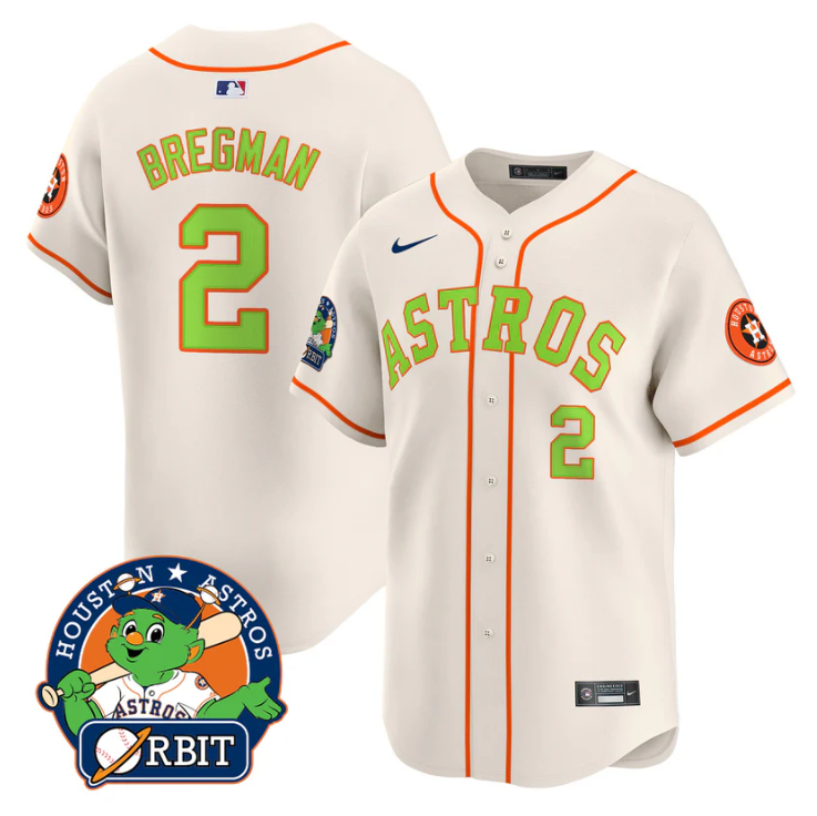Alex Bregman Jersey #2 Astros Orbit Patch Vapor Premier Limited V2 Stitched Cream