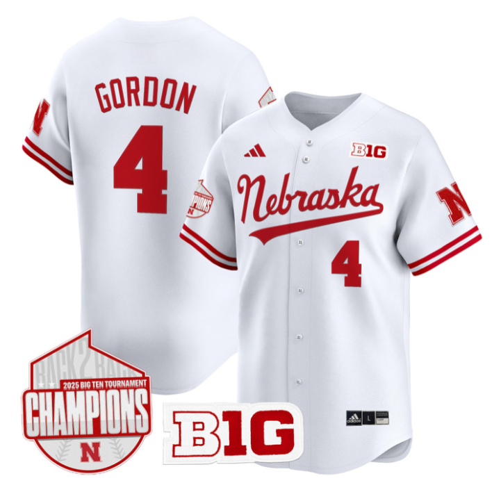 Alex Gordon Jersey #4 Nebraska Huskers Back 2 Back Champions Patch Vapor Stitched White