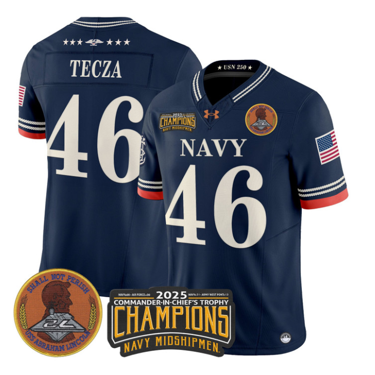 Alex Tecza Jersey #46 Navy Midshipmen 2025 Trophy Champions Stitched Navy