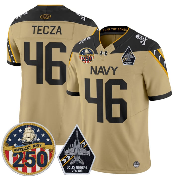 Alex Tecza Jersey #46 Navy Midshipmen Jolly Rogers 250th Patch Stitched