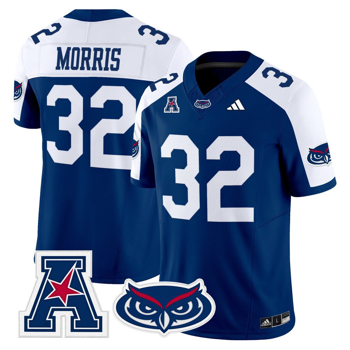 Alfred Morris Jersey #32 Florida Atlantic Owls 2025 All Stitched Blue Alter