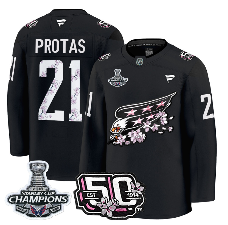 Aliaksei Protas Jersey #21 Washington Capitals 50th 2018 Stanley Cup Champions Patch Black (Copy)
